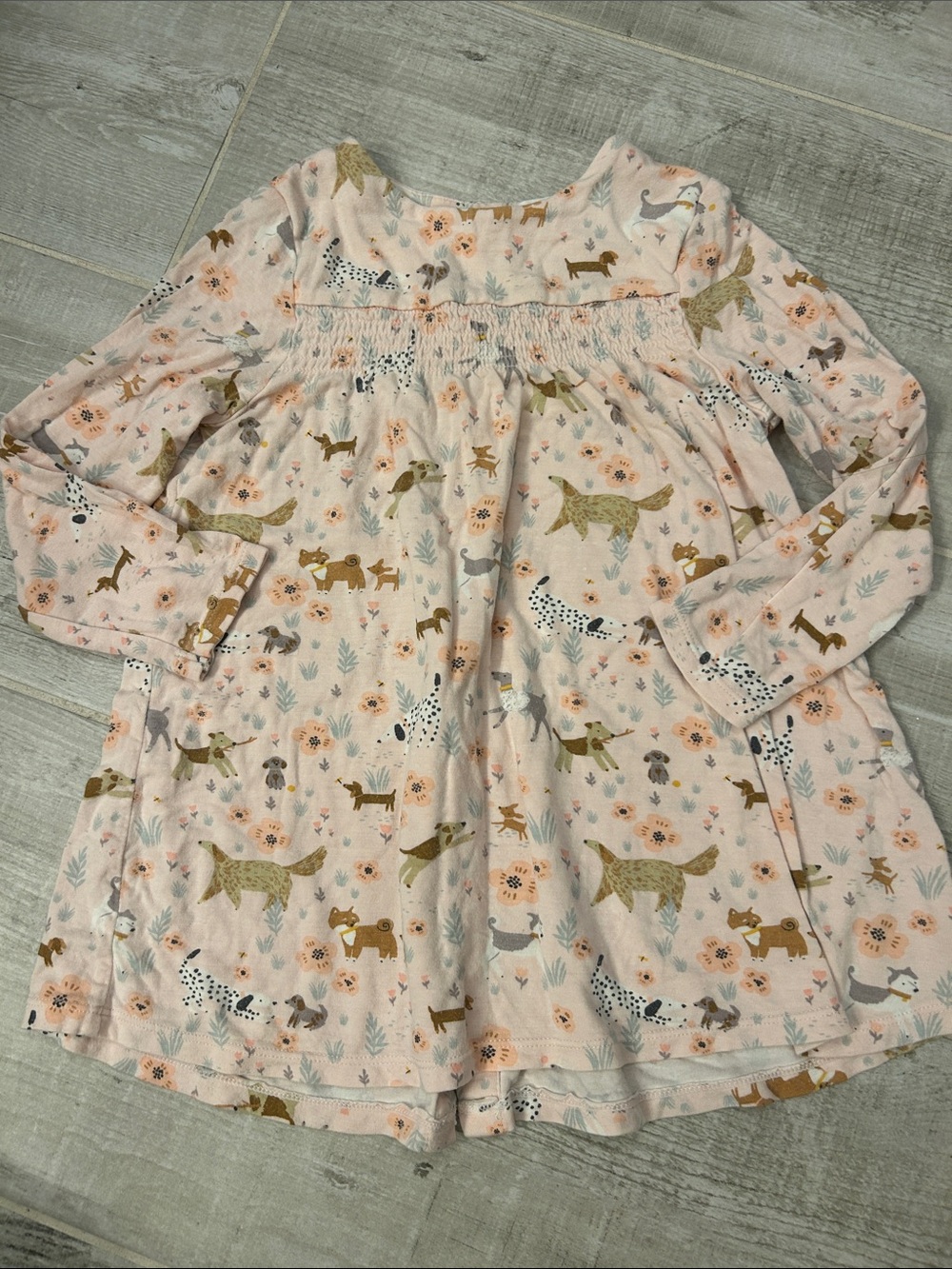 Bamboo Pink Dog Print Long Sleeve Dress